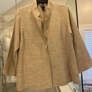 Eileen Fisher Natural Beige Linen Silk 3/4 Sleeve Blazer Size M